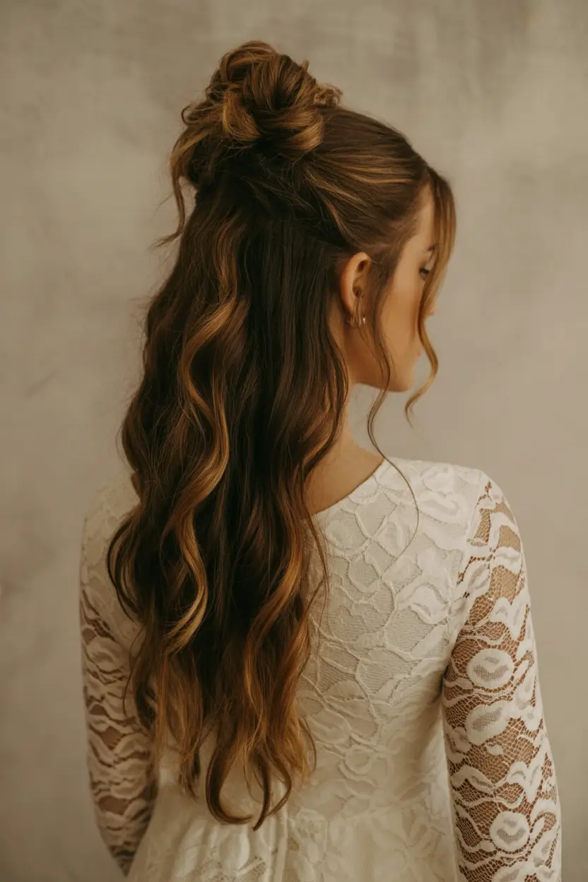 half up half down hairstyles Textured Romantic Half Bun