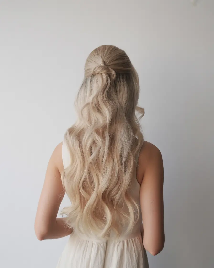 half up half down hairstyles Pearl Blonde Boho Waves