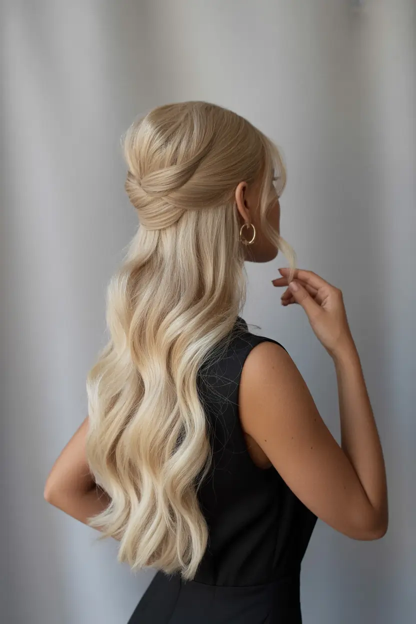 half up half down hairstyles Champagne Twist Glam