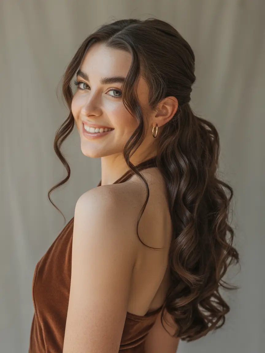 half up half down hairstyles Soft Curls with Face Framing Tendrils