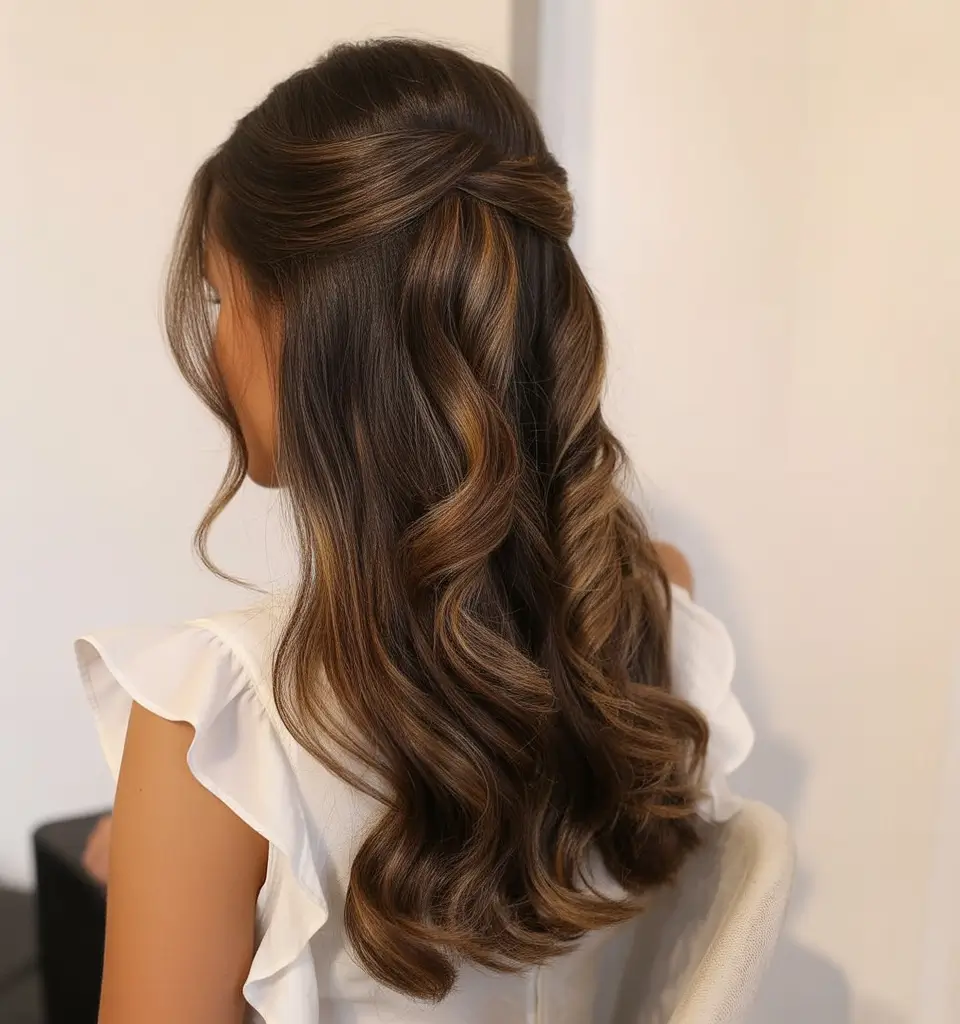 half up half down hairstyles Subtle Brunette Swirl
