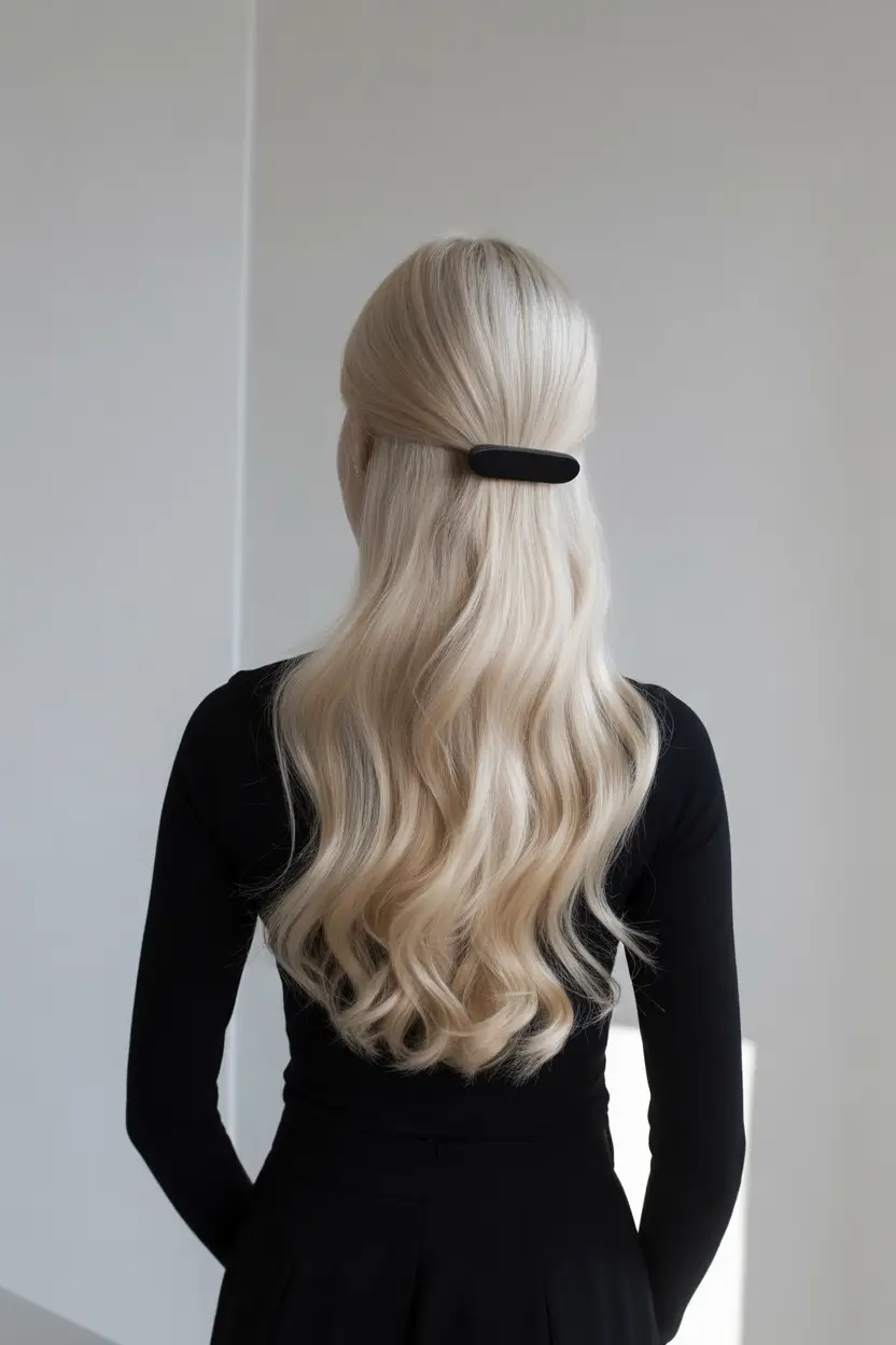 half up half down hairstyles Minimalist Chic Blonde