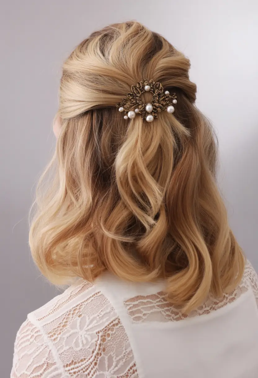 half up half down hairstyles Vintage Pearl Accent Style