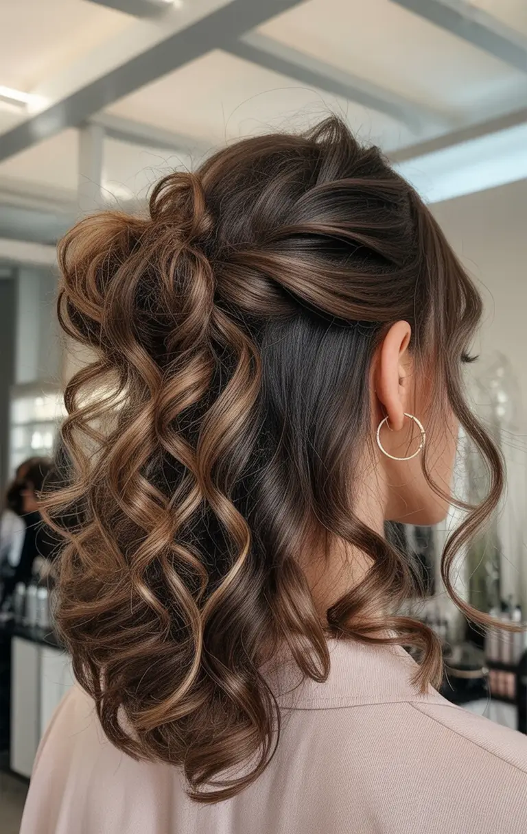 half up half down hairstyles Modern Boho Curls with Volume