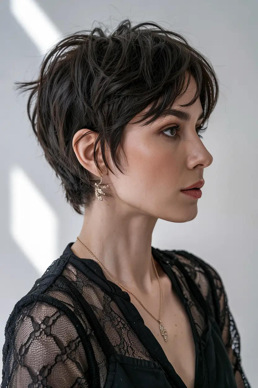 asymmetrical pixie trends 2026 Raven Textured Elegance