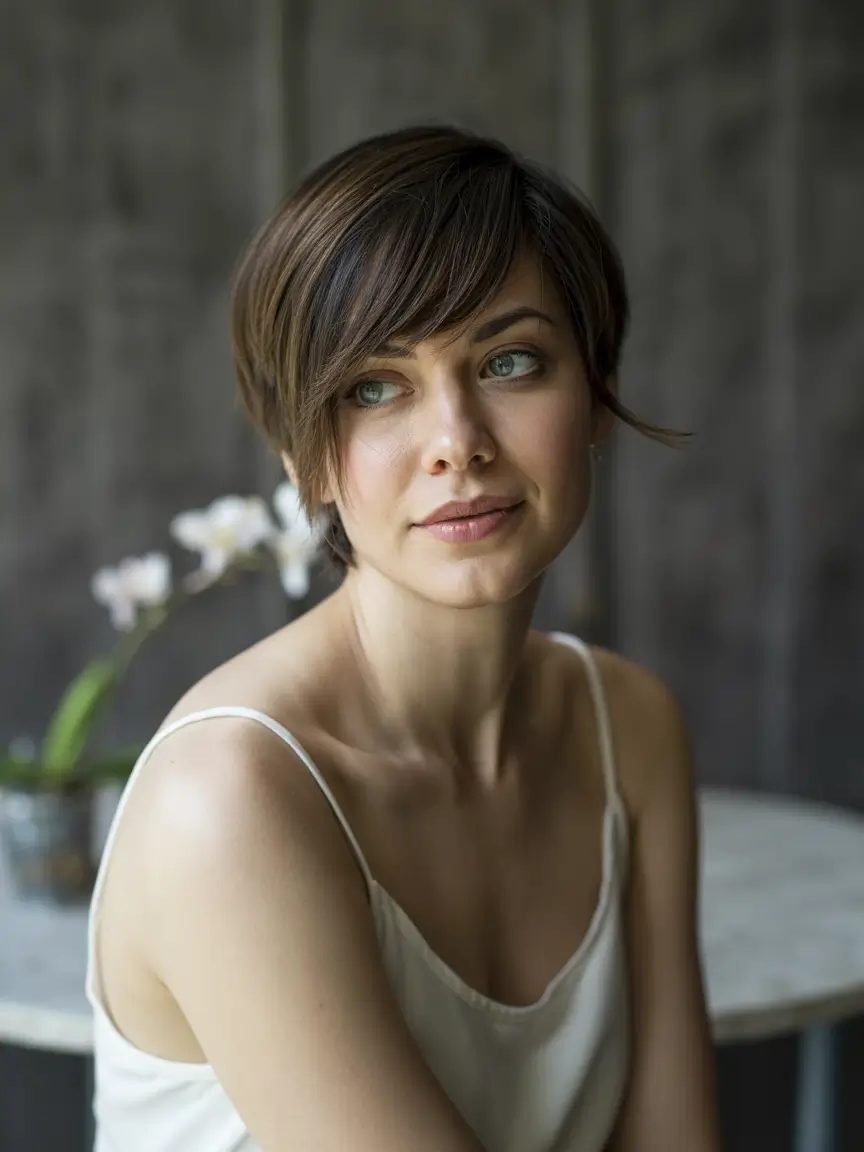 asymmetrical pixie trends 2026 Classic Espresso Sweep