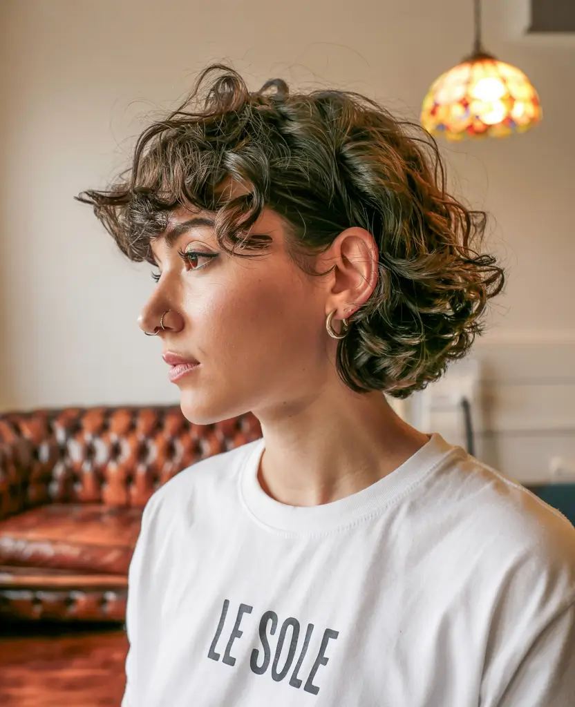 haircuts for wavy hair short Soft Curls With Shaggy Bangs