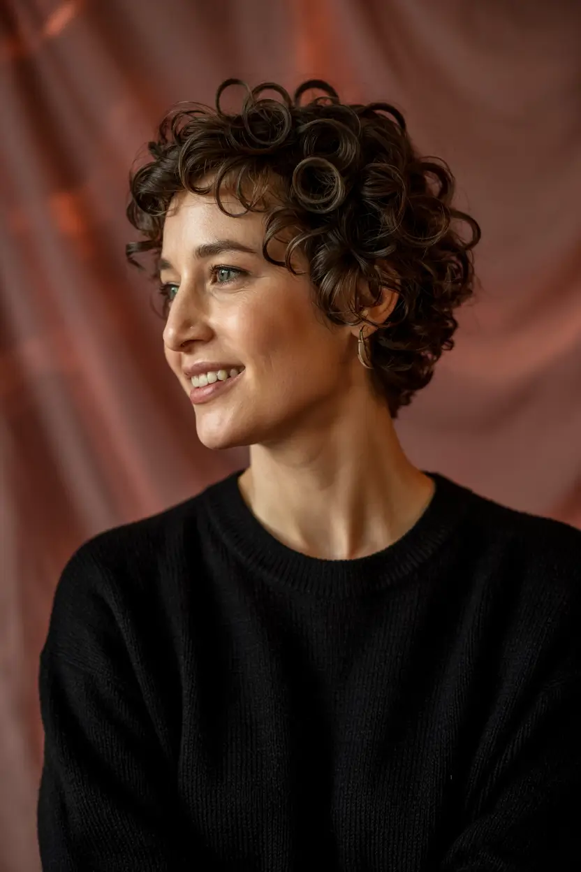 haircuts for wavy hair short round face Defined Short Curly Crop