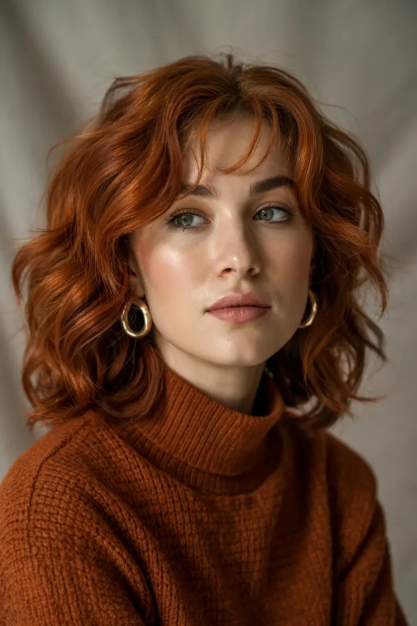 haircuts for wavy hair medium layered Autumn Copper Waves