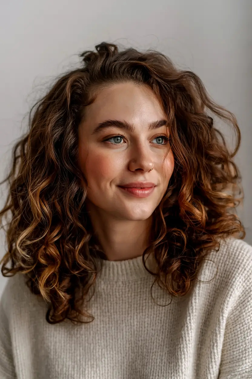 haircuts for wavy hair medium layered Warm Brunette Layers