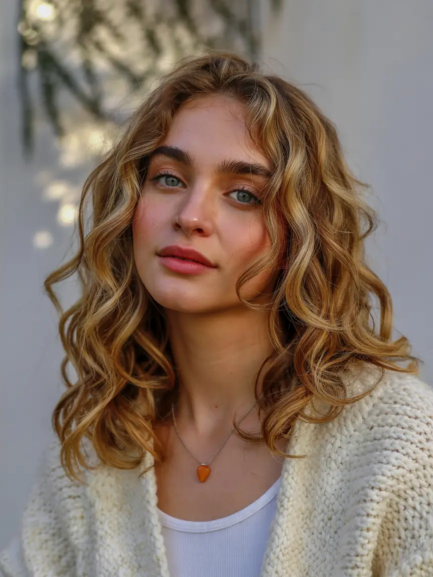 haircuts for wavy hair medium length Golden Mid Waves