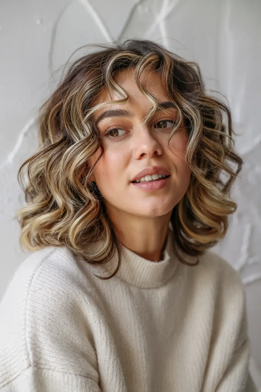 haircuts for wavy hair medium Golden Honey Bob