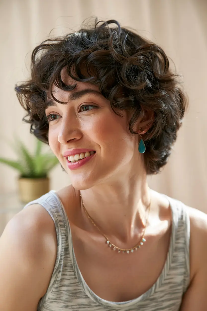 haircuts for wavy hair short Short Curly Pixie With Volume
