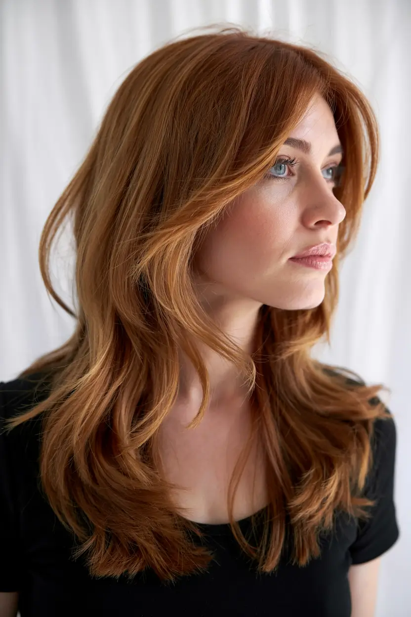 layered haircuts medium Copper Feathered Layers