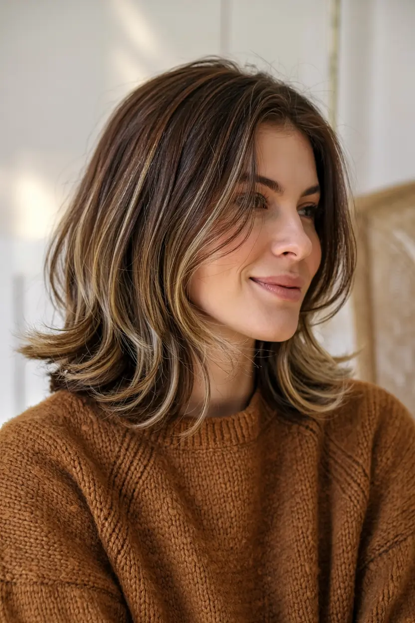 layered haircuts medium length Bronzed Shoulder-Length Layers