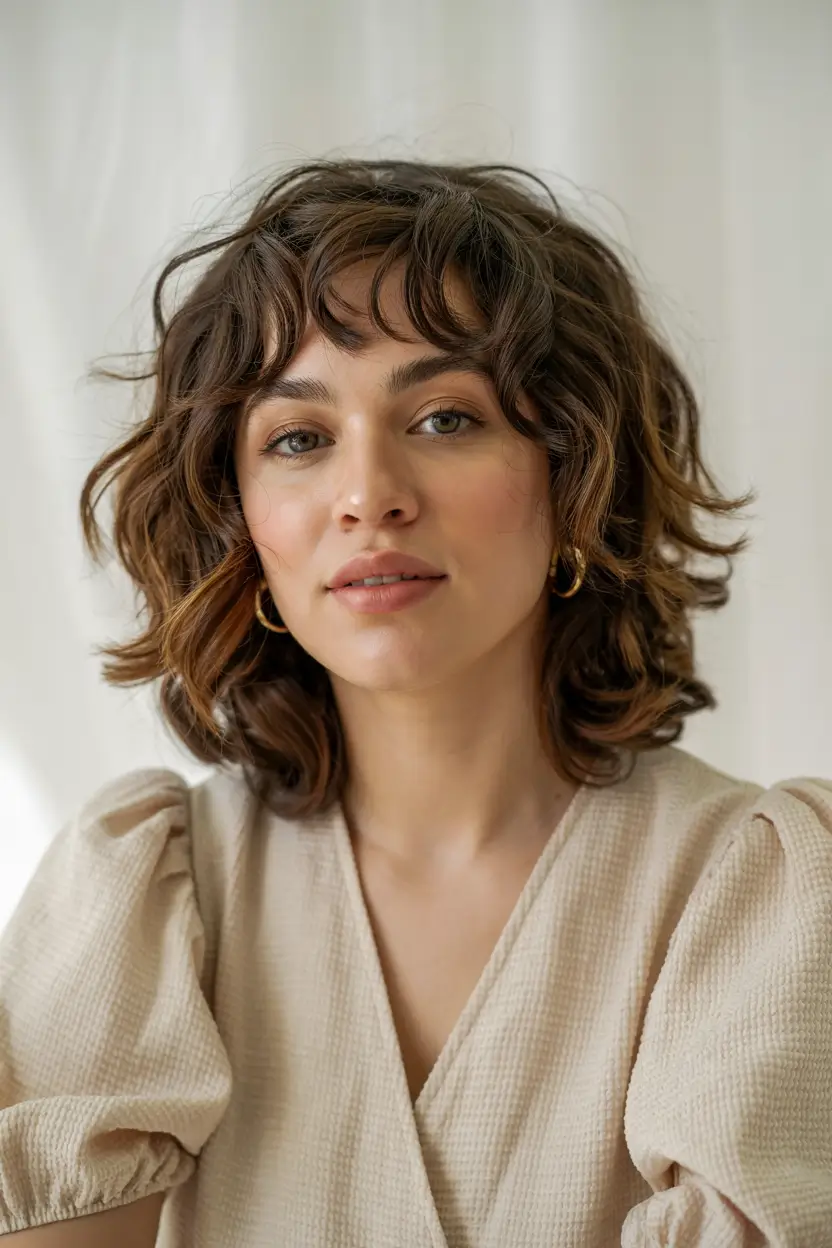 lob haircut curly Curly Shaggy Lob With Bangs