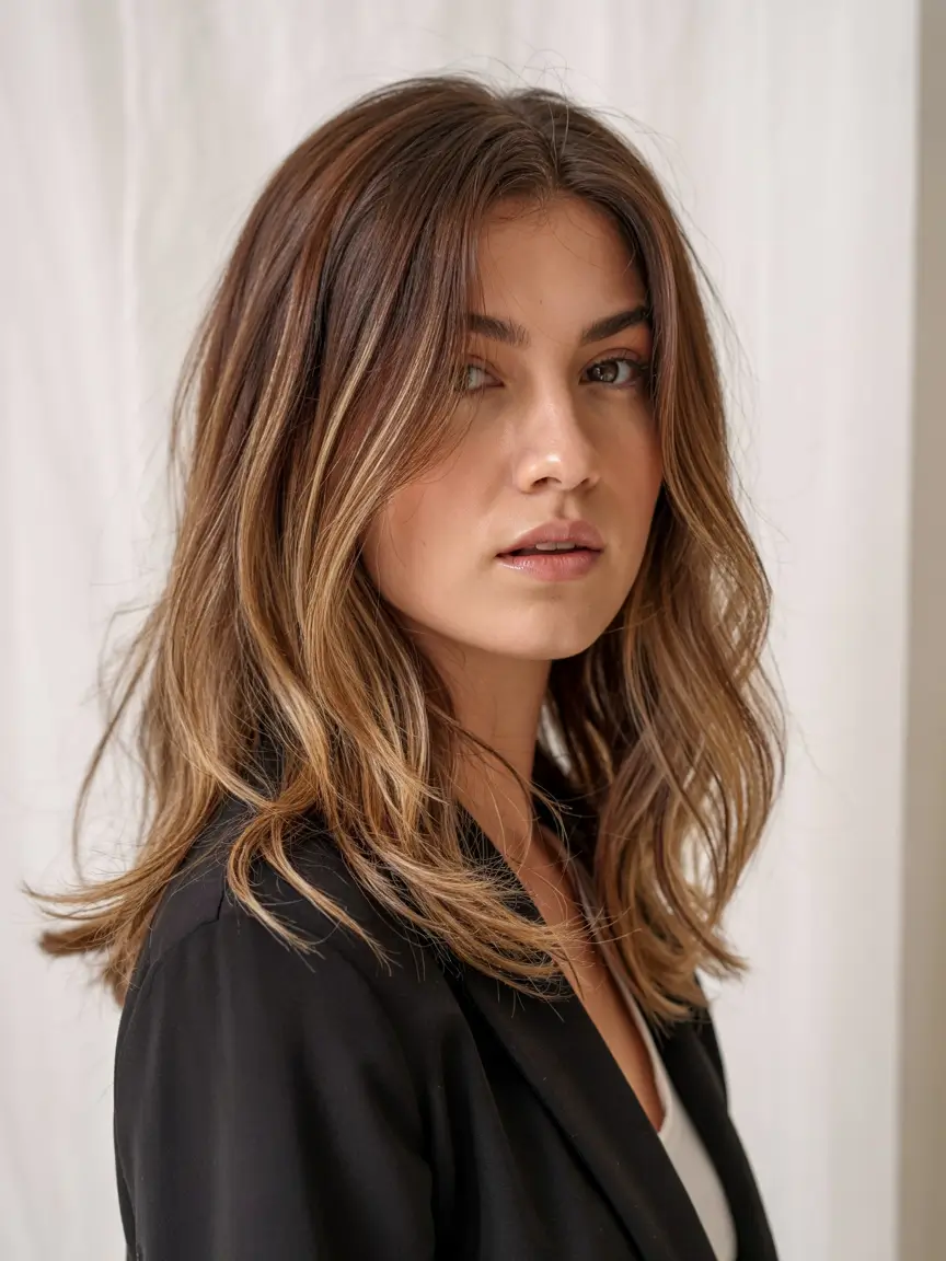 lob haircut thick hair Caramel Soft Layers Lob