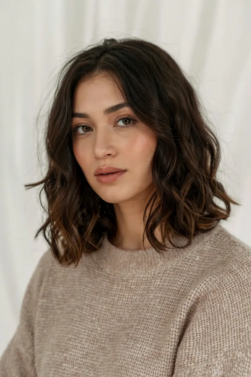 lob haircut wavy Natural Espresso Waves