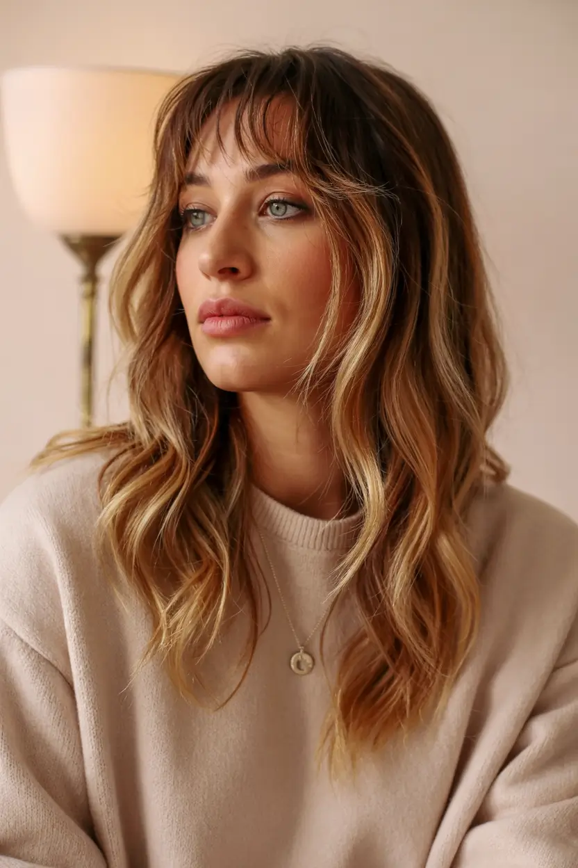 lob haircut with bangs Long Wavy Lob With Fringe