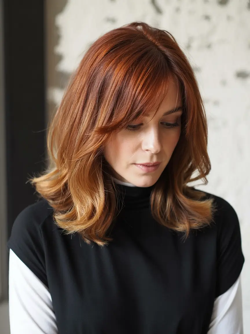 lob haircut with bangs Copper Glow Lob