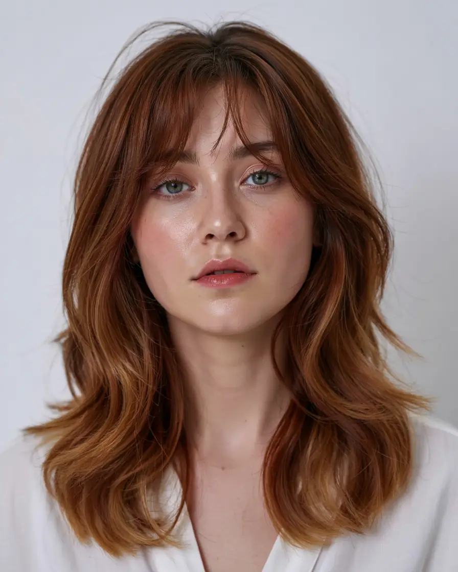 lob haircut layered Soft Auburn Shag Lob