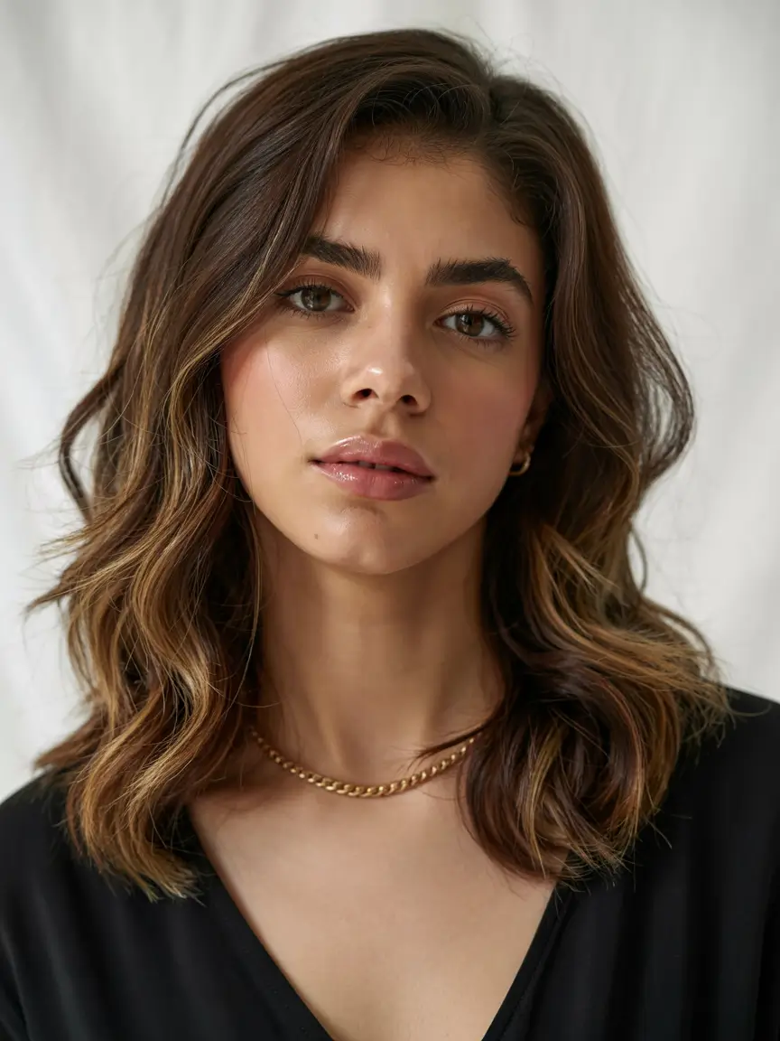 lob haircut thick hair Golden Brunette Lob