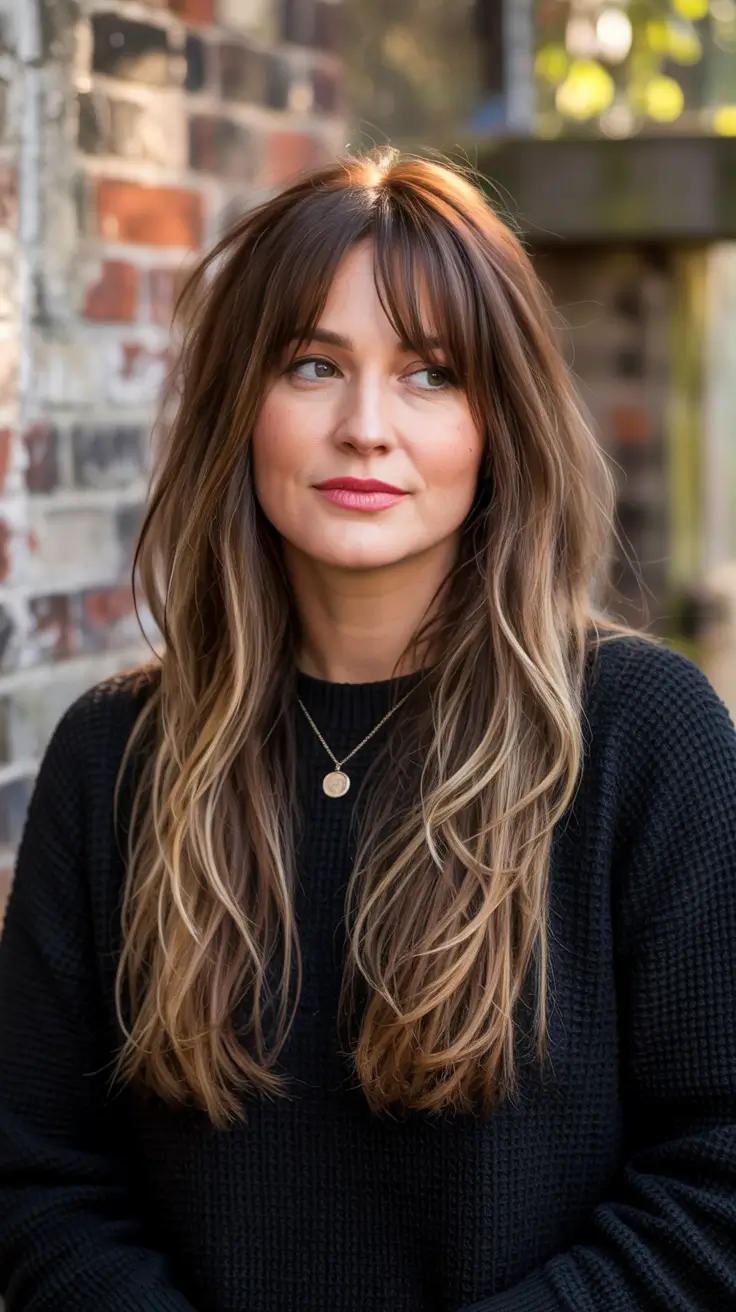 haircuts for long hair round face Bronde Layers with Soft Dimension