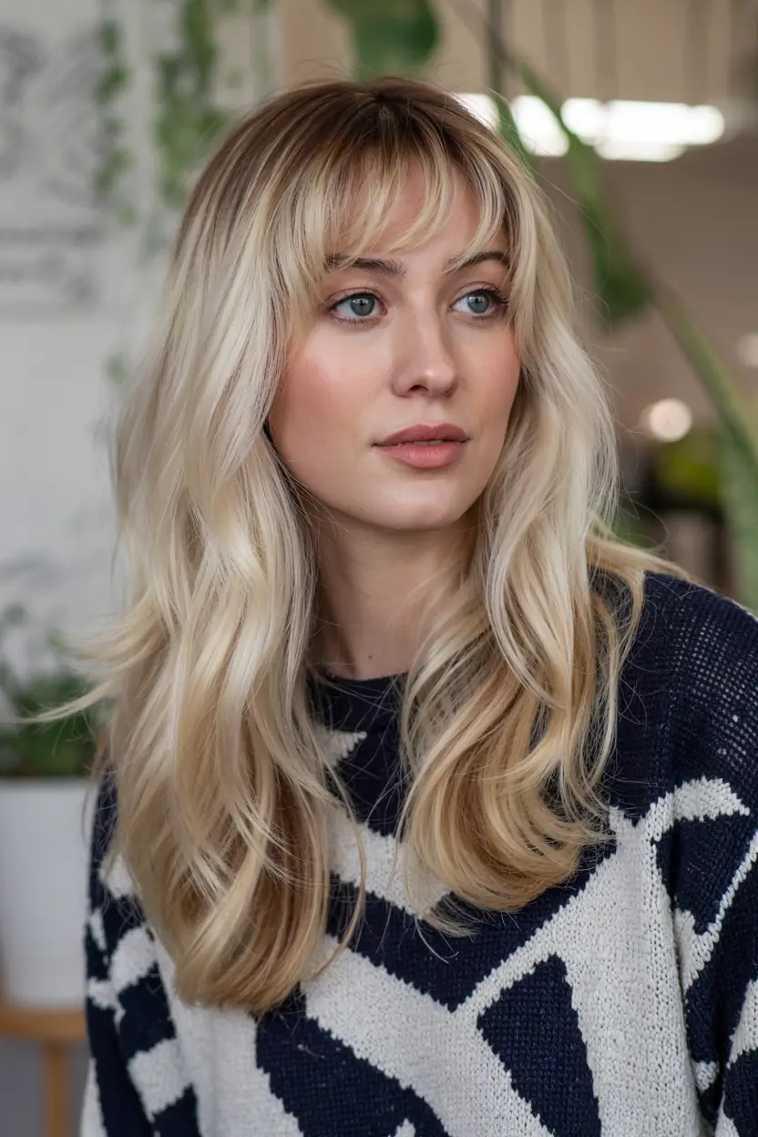 haircuts for long hair with bangs Soft Blonde Layers with Feathered Bangs