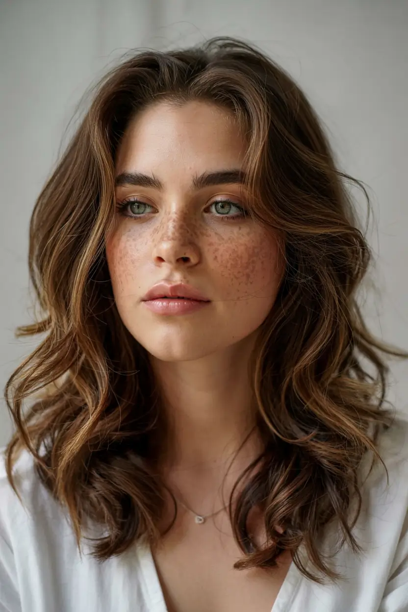 mid length haircut with layers Soft Brunette Waves With Natural Movement