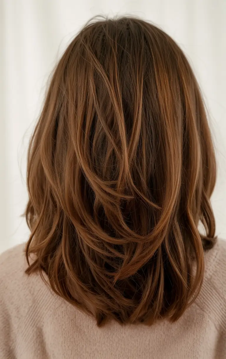 mid length haircut with layers Soft Chestnut Layers With Seamless Texture