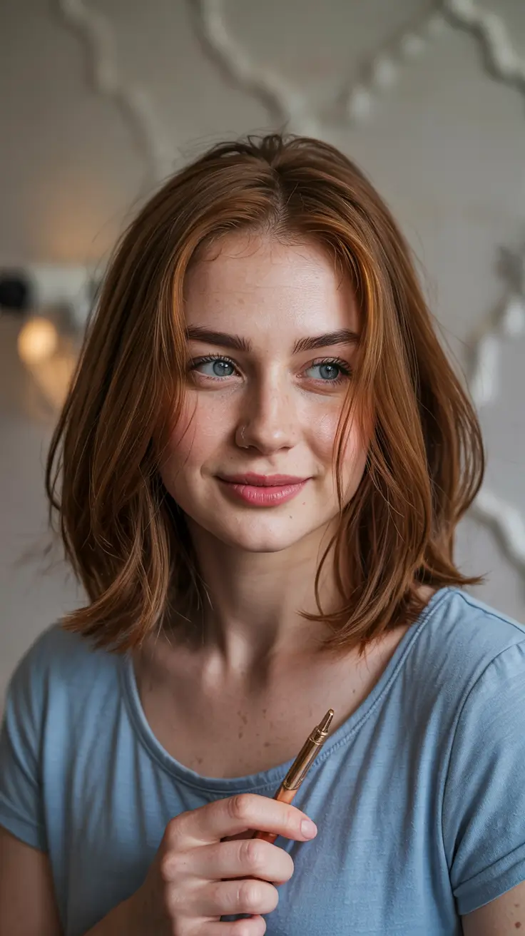 mid length haircut Soft Copper Bob With Light Texture