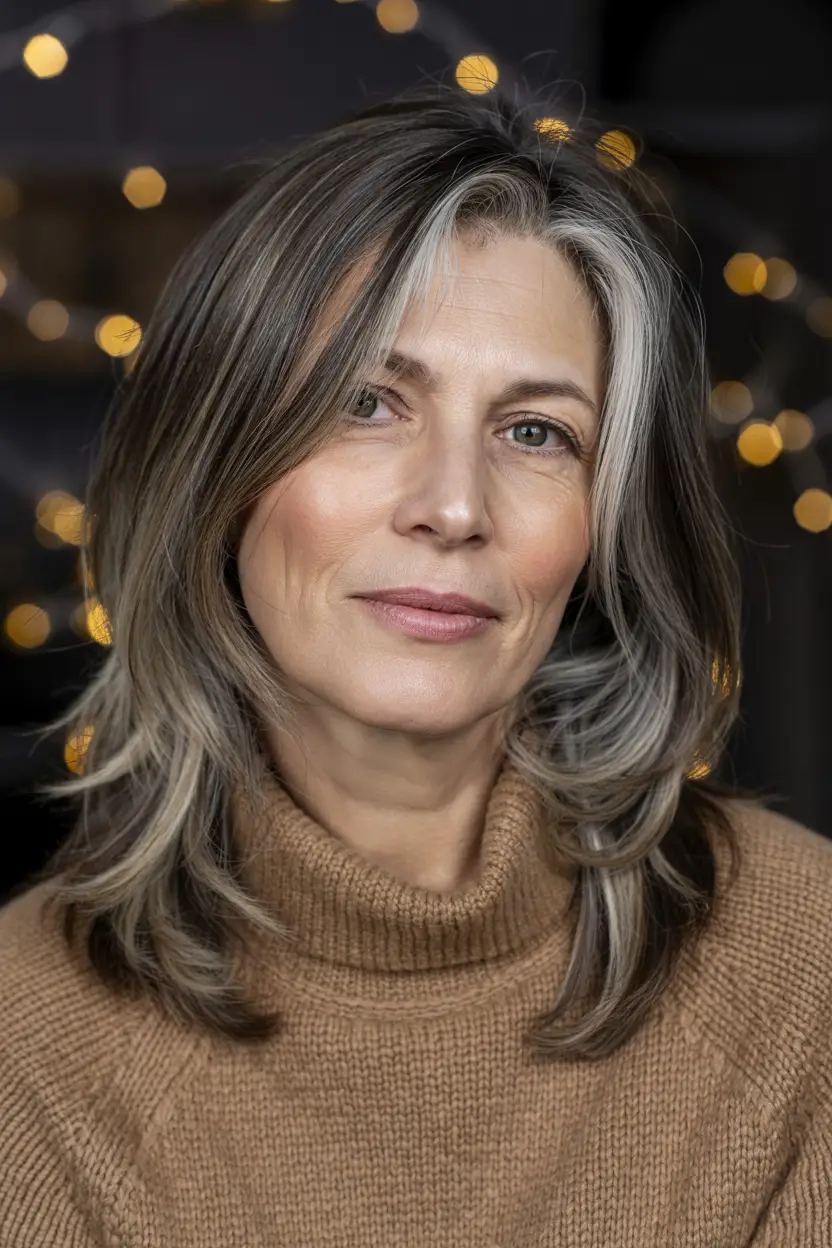 mid length haircut styles Dimensional Gray Balayage With Flowing Layers