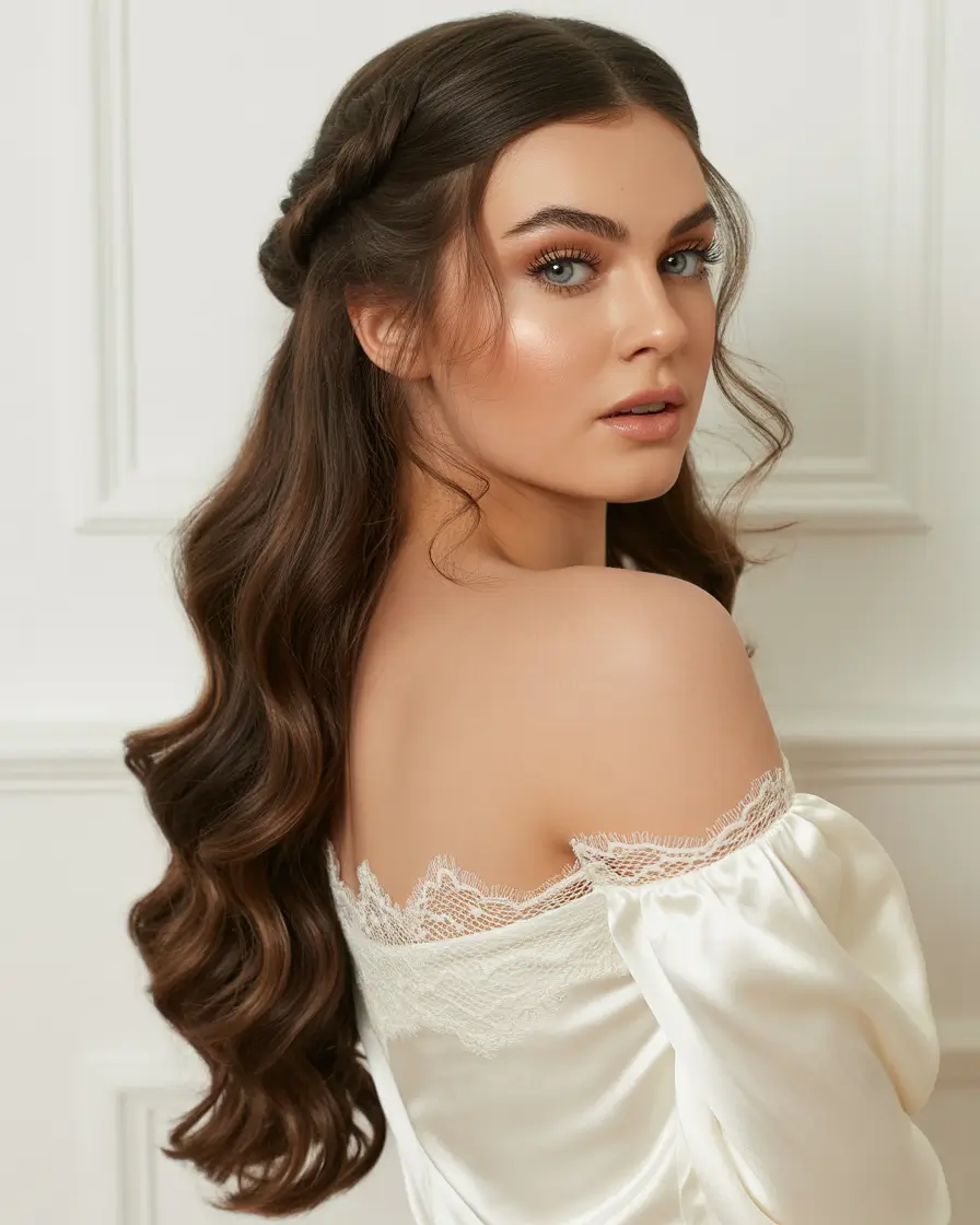 Modern wavy hairstyles 2026 Romantic Draped Waves with Soft Side Twist