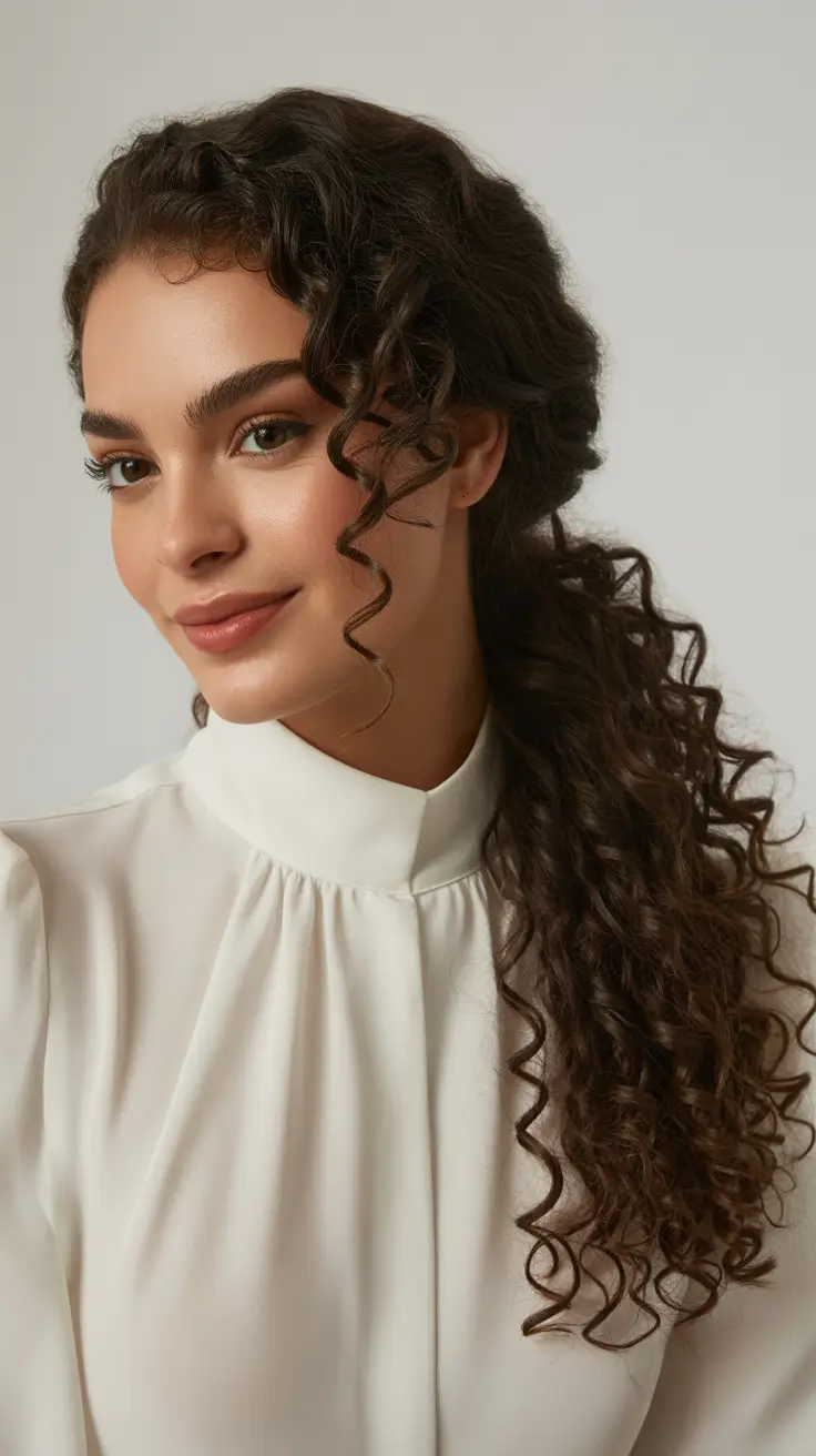 Modern wavy hairstyles 2026 Soft Curly Side Pony with Delicate Face Framing Waves