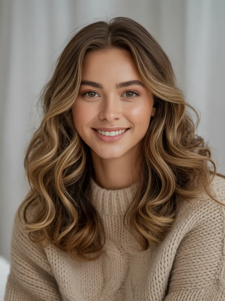 Modern wavy hairstyles 2026 Soft Mid Length Waves with Sunlit Highlights