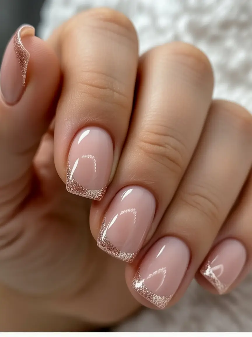 nails design 2026 Soft Rose Gold Micro French Glow
