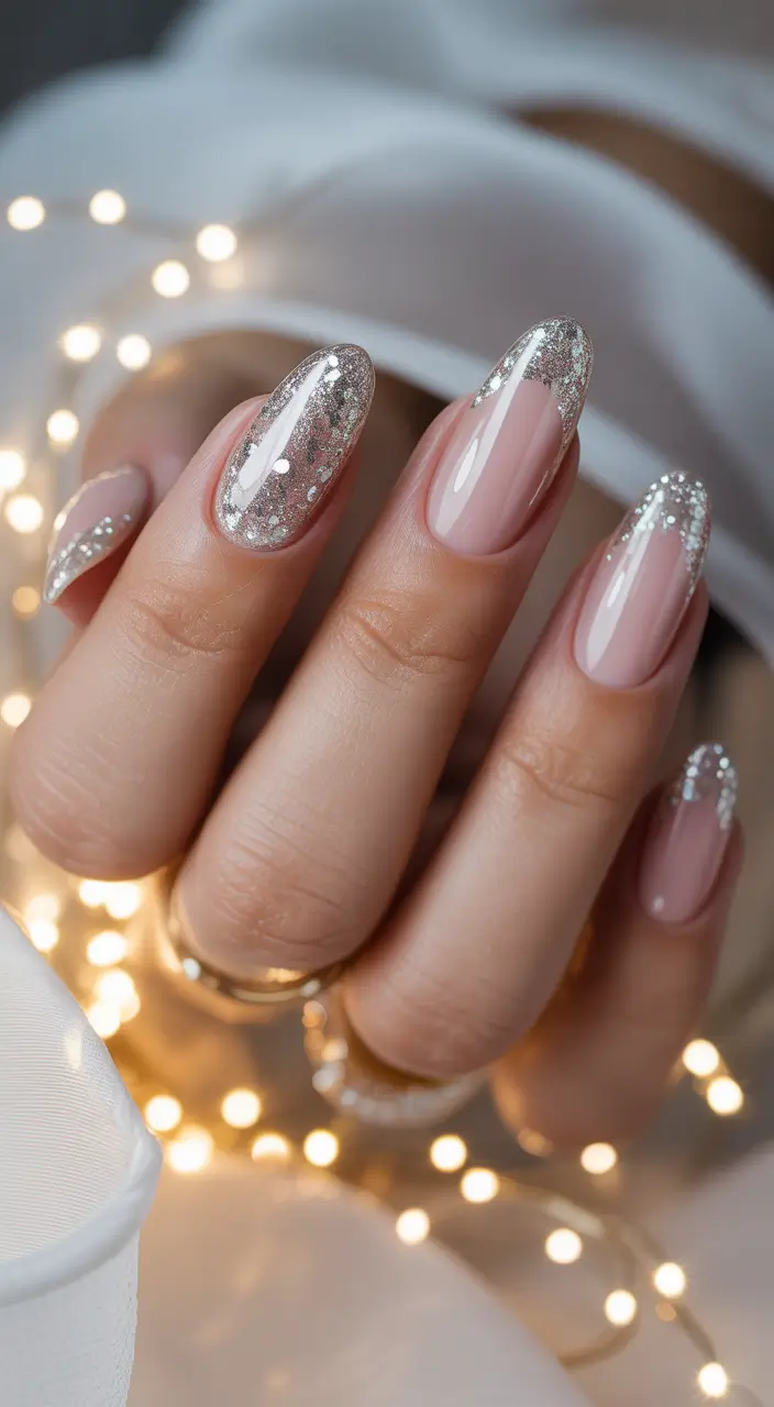 nails design 2026 Silver Luxe French Glow