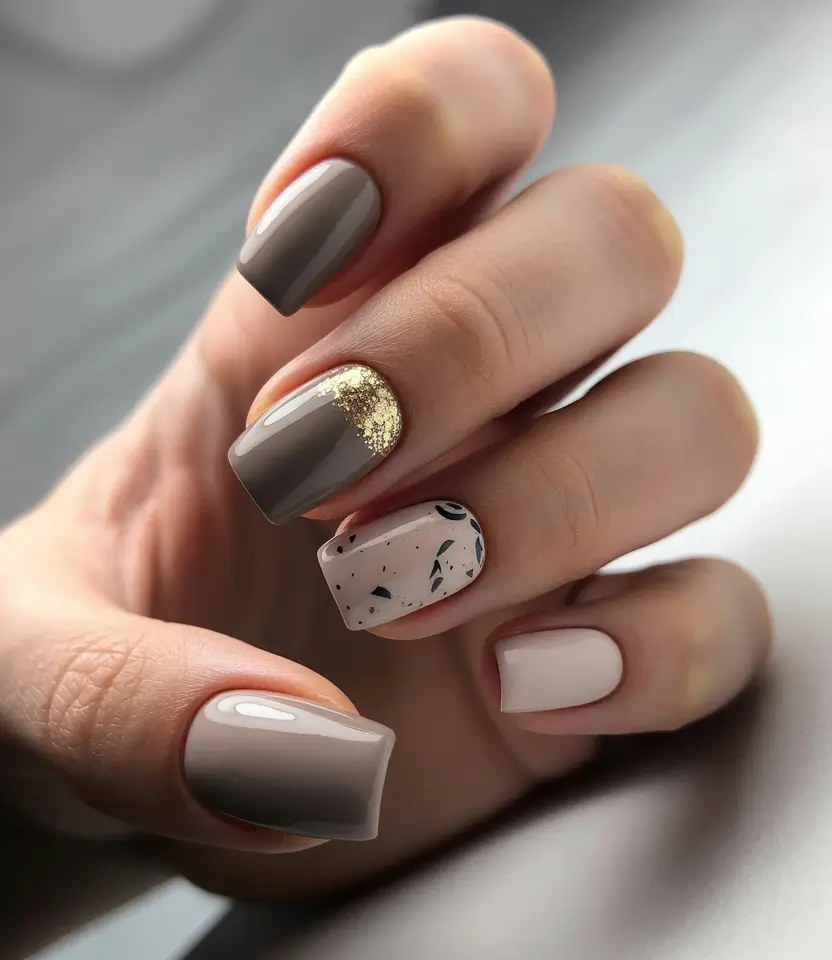 nails design 2026 Modern Neutrals With Gold Accent Detail