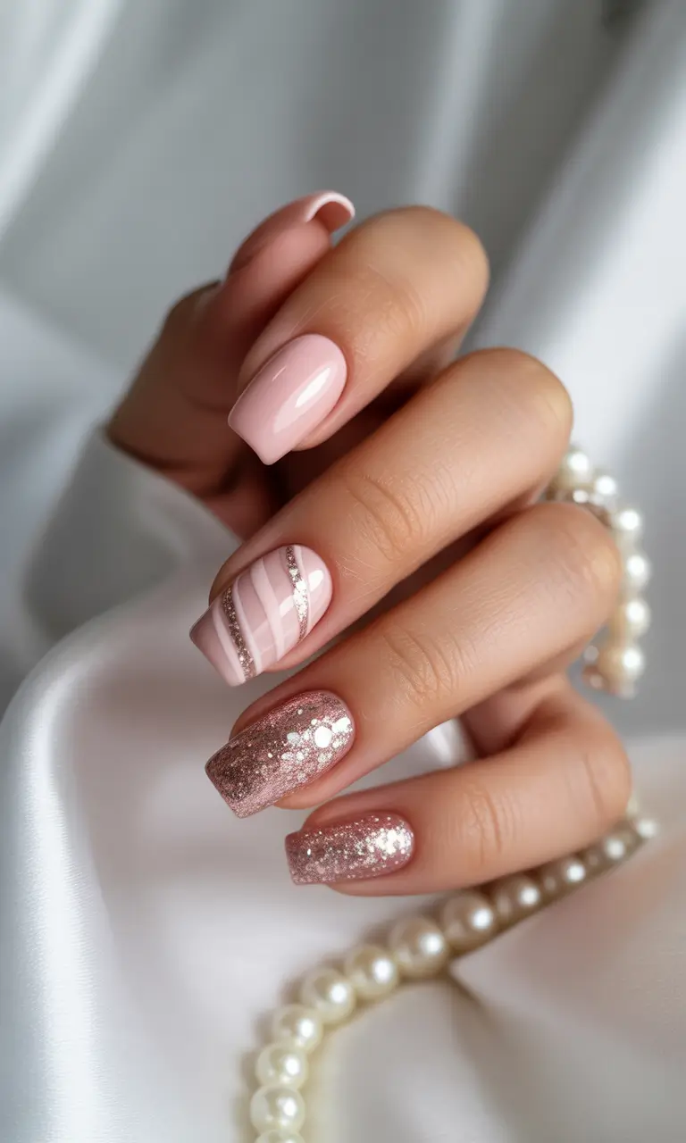 nails design 2026 Rosy Neutral Glow With Metallic Accents