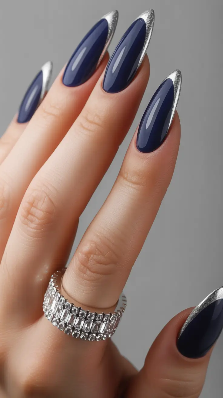 nails design 2026 Midnight Blue Chrome Edge Elegance
