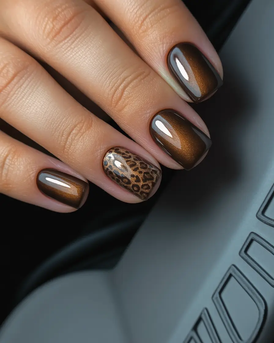 nails design 2026 Bronze Cat-Eye Depth With Wild Accents