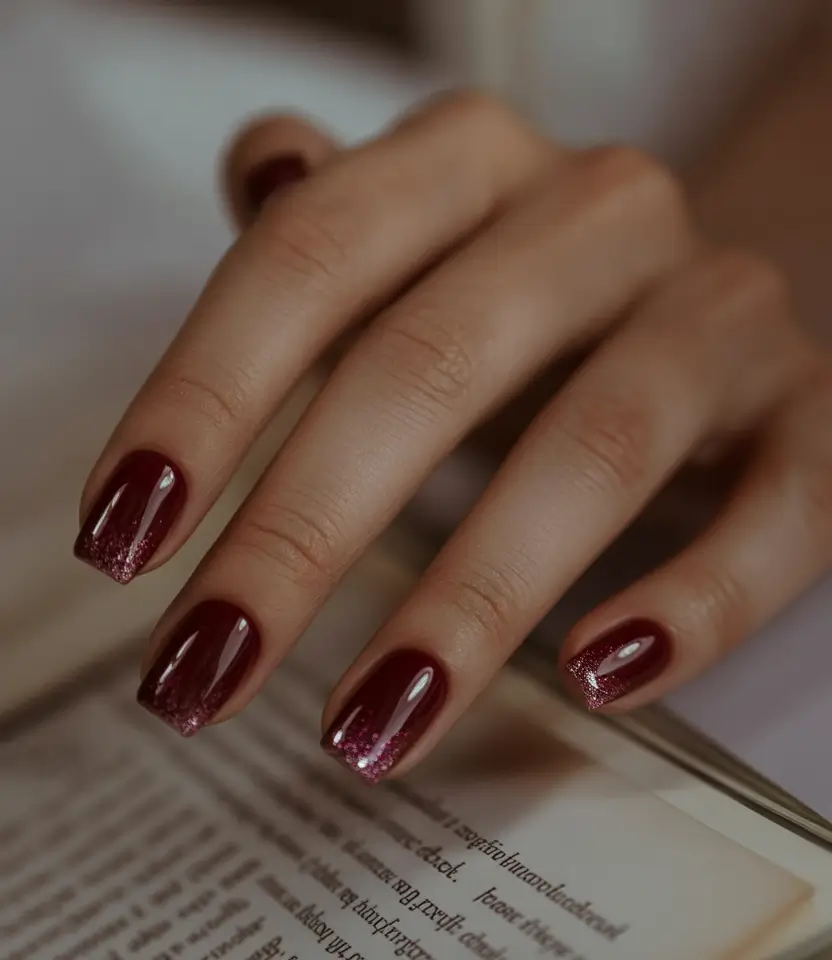 nails design 2026 Burgundy Velvet With a Dusting of Glam