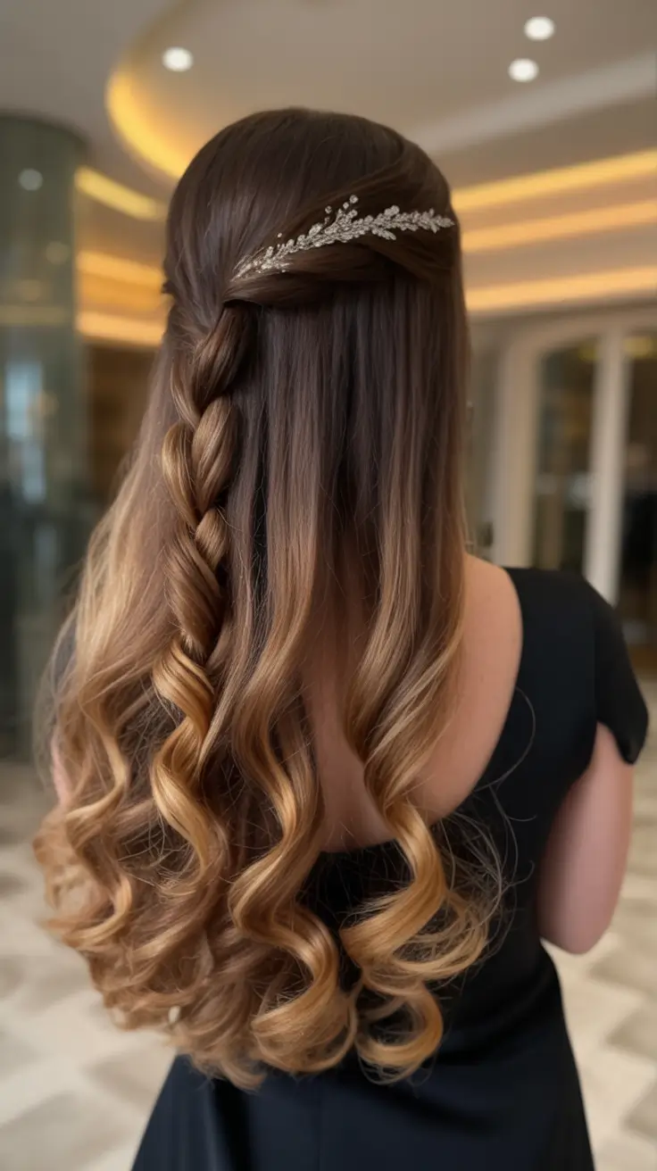 natural hairstyles for women 2026 Soft Braided Cascade with Warm Dimensional Curls