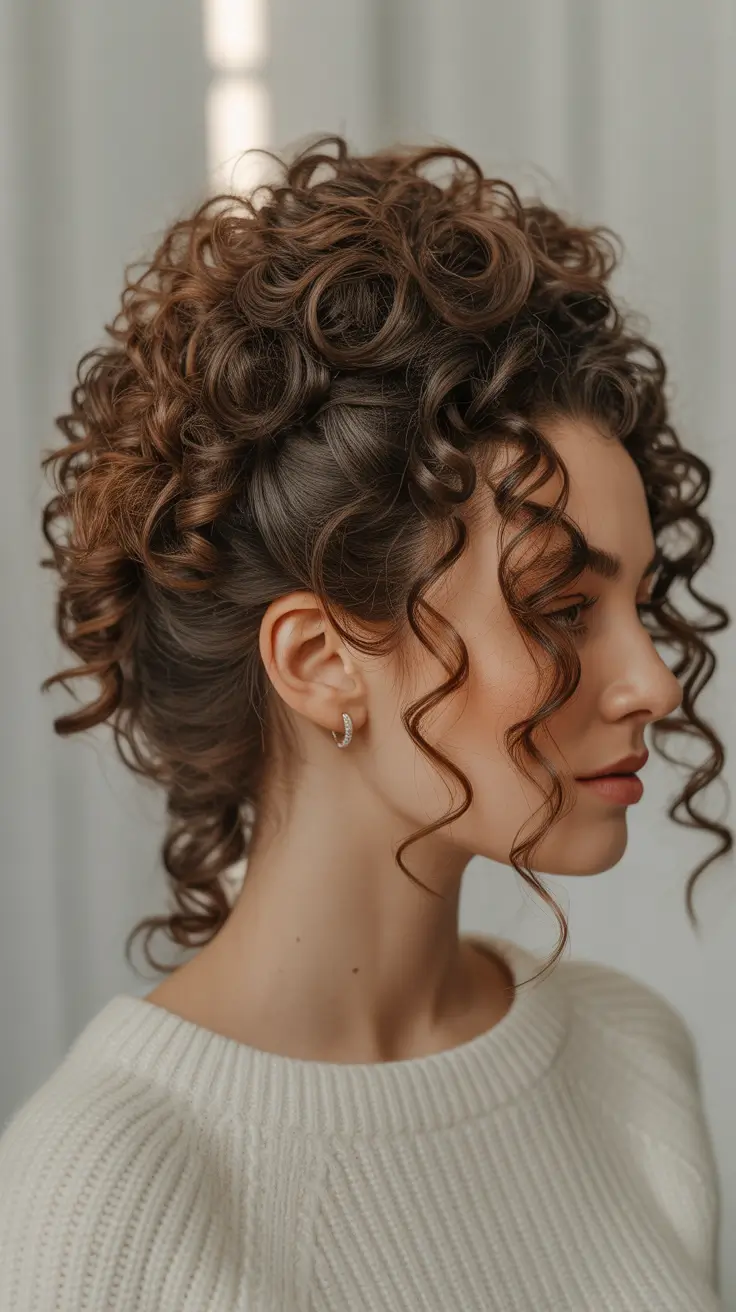 natural hairstyles for women 2026 Structured Curly Updo with Soft Face Spirals
