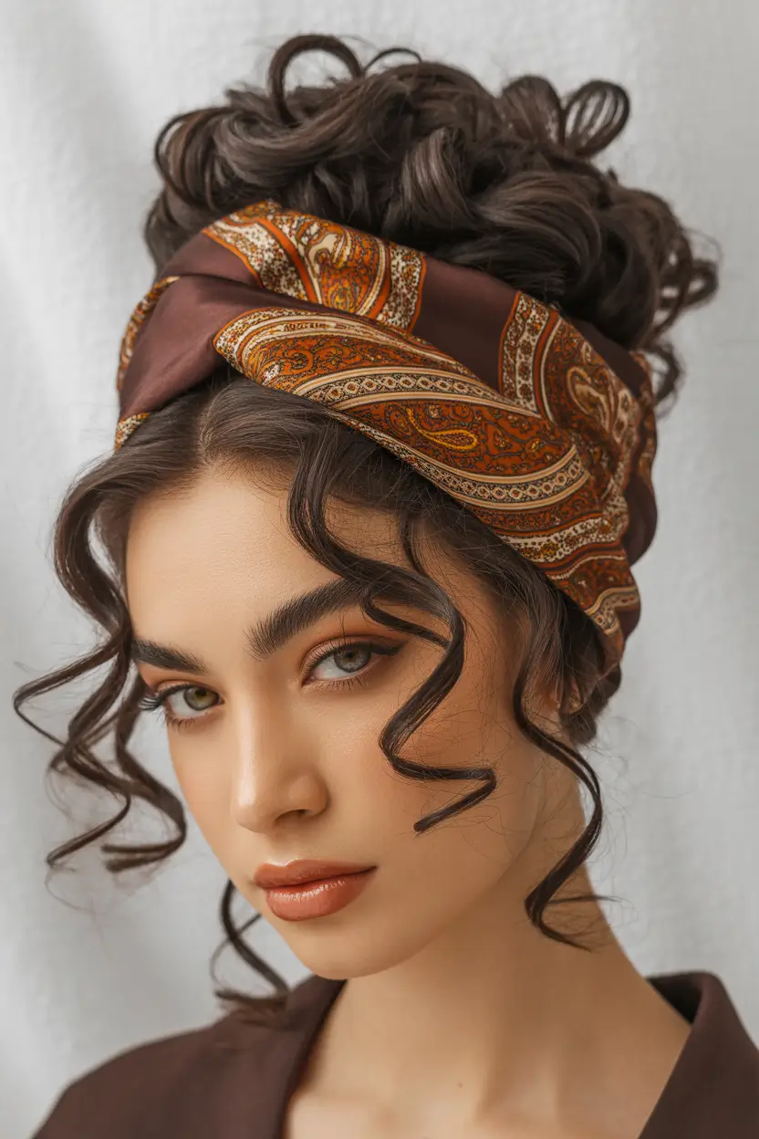 natural hairstyles for women 2026 High Curly Wrap with Printed Headscarf