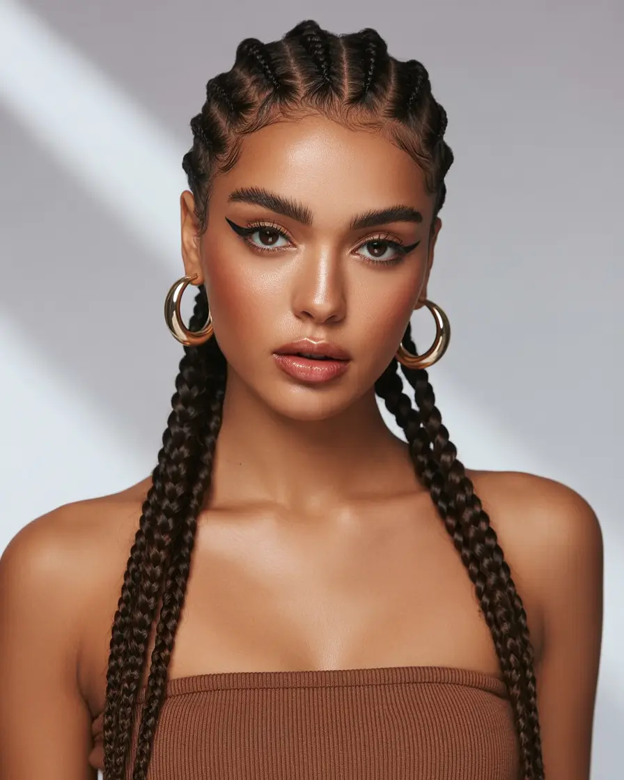 natural hairstyles for women 2026 Defined Straight Back Braids with Sleek Length