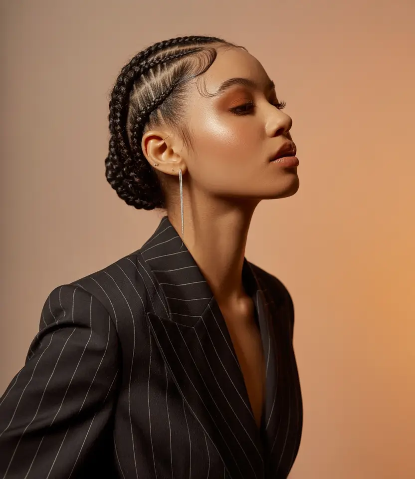 natural hairstyles for women 2026 Low Braided Coil with Sleek Edges