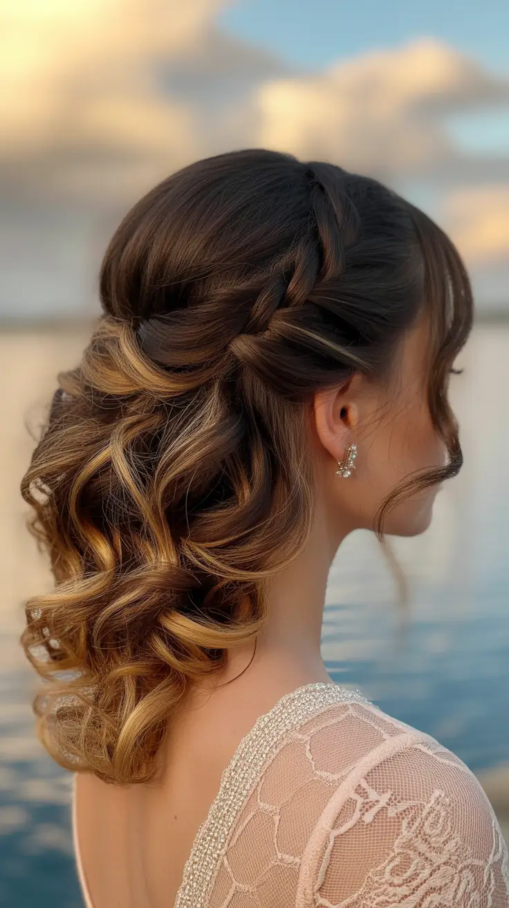 natural hairstyles for women 2026 Romantic Braided Half Up Style with Sunset Tones