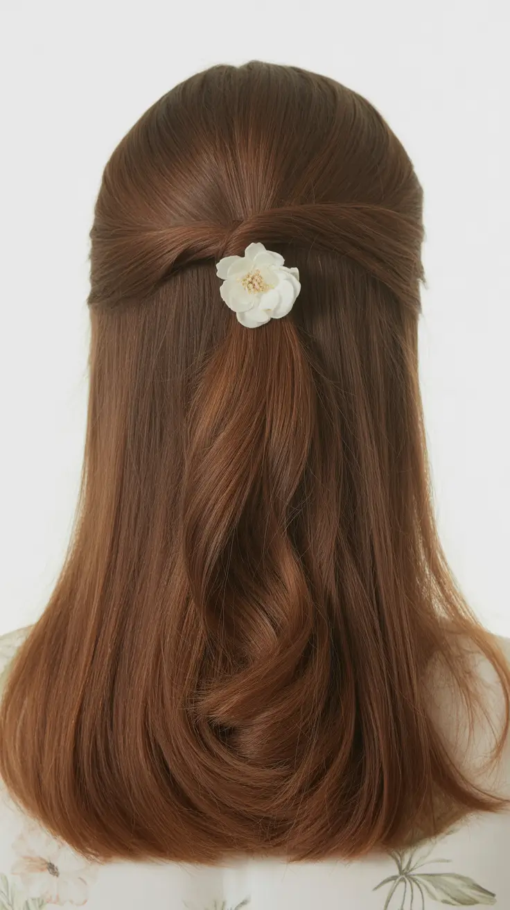 natural hairstyles for women 2026 Soft Half Up Twist with Floral Accent