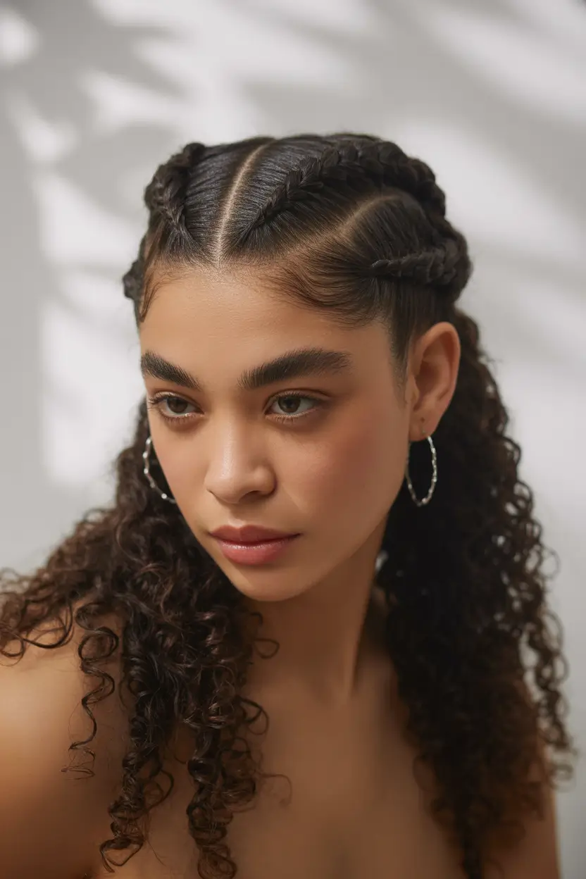 natural hairstyles for women 2026 Defined Cornrow Front with Flowing Curly Lengths